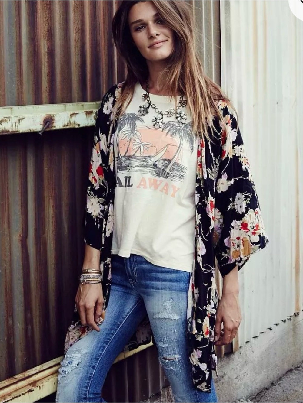 Billabong Black Floral Open-Front Kimono